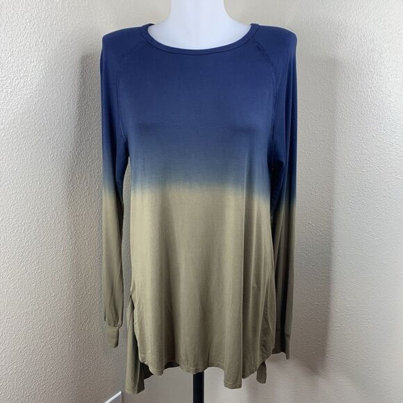 Dear John Ombré Color Fade Tunic Blouse Blue Green Hi Low Sz S Top Long Sleeve - Picture 2 of 6